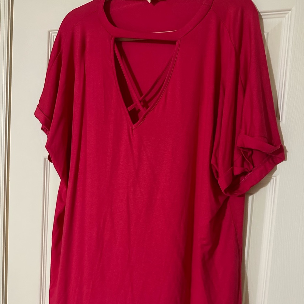 Pink V Neck Cotton Tee